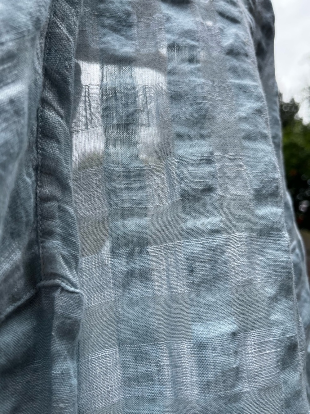 Poetry Light Blue Plaid Linen Cotton Blend Texured Jacquard Minimalist Blouse 8 - Picture 16 of 16